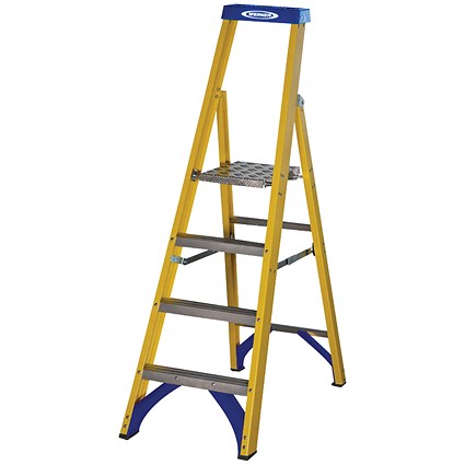 Abru Fibreglass Platform Stepladder, 4 Tread, Yellow