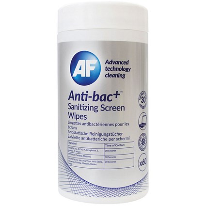 AF Anti-Bac Sanitising Screen Wipes, Tub of 60