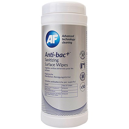 AF Anti-Bac+ Sanitising Surface Wipes, Pack of 50