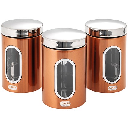 Addis Copper Finish Canisters 155 x 343 x 185mm (Pack of 3)
