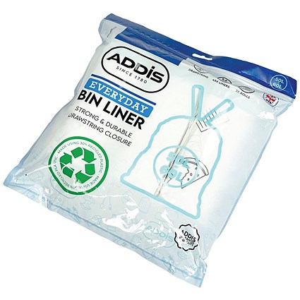 Addis Drawstring Bin Liner 50-60L 15 Liners Per Roll Pack of 3