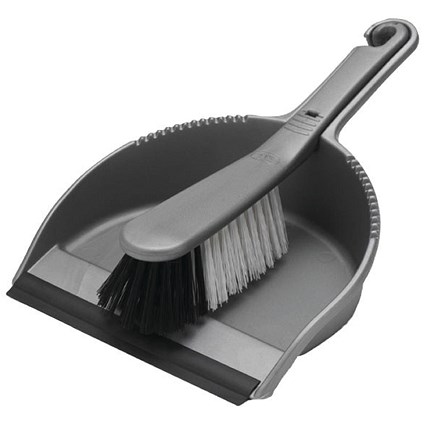 Addis Dustpan and Soft Brush Set Metallic Serrated Edge to Clean Brush Bristles 510390