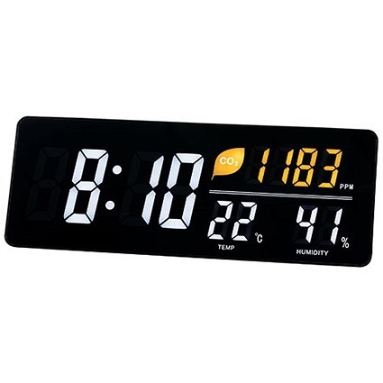 Alba LED Wall Clock With CO2 Level Temperature Humidity Sensor, Black