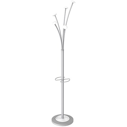 Alba Festival High Capacity Coat Stand with Umbrella Holder, 350x350x1870mm, Silver/White