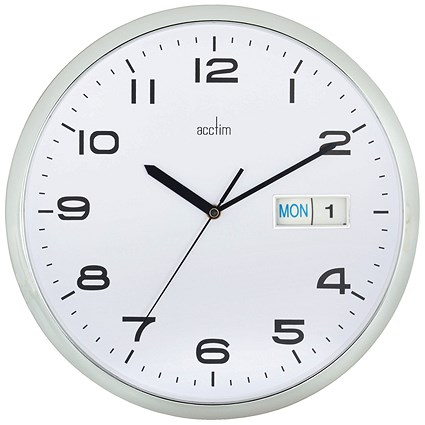 Acctim Supervisor Wall Clock with Date, 320mm Diameter, Chrome, White