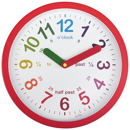 Acctim Lulu Time Teaching Wall Clock 260mm Red