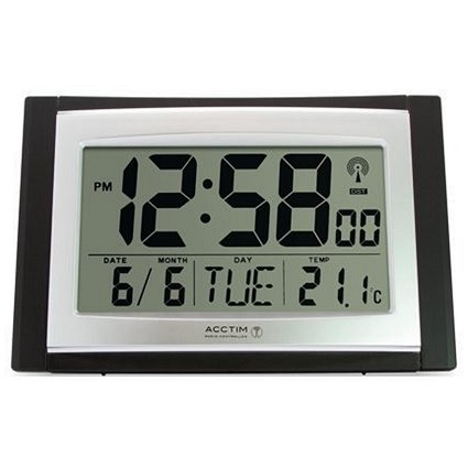 Acctim Stratus Radio Controlled LED Wall/Desk Clock, Black/Silver