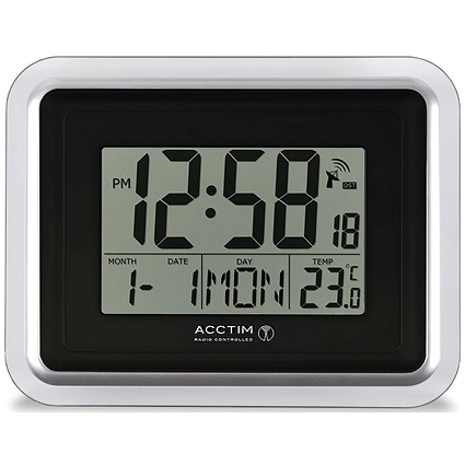 Acctim Delta Radio Controlled Digital Clock Silver/White