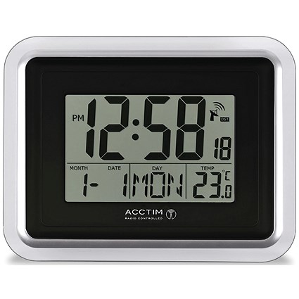 Acctim Delta Radio Controlled Digital Clock Silver/White Acctim Delta Radio Controlled Digital Clock Silver/White