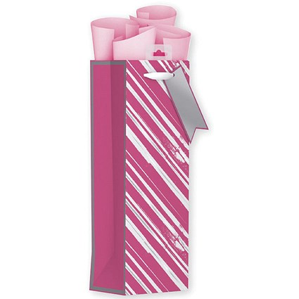 Giftmaker Vertical Stripe Bottle Bag Pink (Pack of 6)