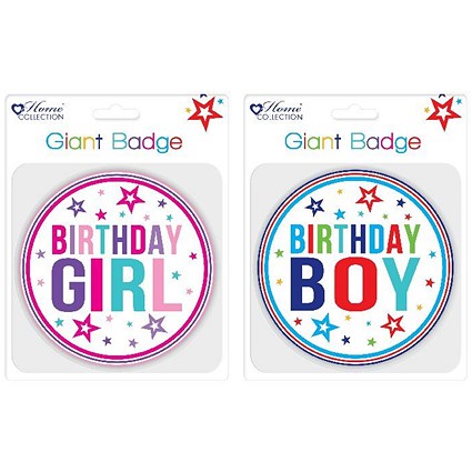 Giftmaker Giant Girl and Boy Birthday Badge (Pack of 12)