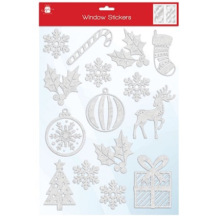 Giftmaker Flock Window Xmas Stickers White Pack of 24