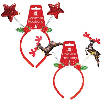 Giftmaker Reindeer and Star Sequin Headband Pack of 24