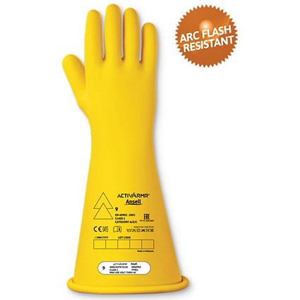 Activarmr High Voltage Electrical Insulating Gloves, Class 1, 14”, Size 10 XL