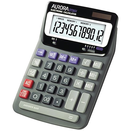 Aurora Desktop Calculator, 12 Digit, 2x3 Key, Battery/Solar Power, Black Aurora Desktop Calculator, 12 Digit, 2x3 Key, Battery/Solar Power, Black