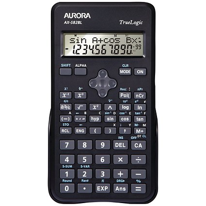 Aurora 2-Line Scientific Calculator, Battery Powered, Black