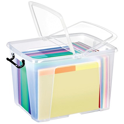 Strata Smart Box, 40 Litre, Clip-on Folding Lid, Carry Handles, Clear