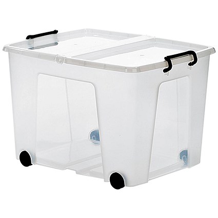 Strata Smart Box, 75 Litre, Clip-on Folding Lid, Carry Handles, Clear