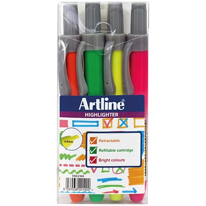 Artline Clix Retractable Highlighter Assorted (Pack of 4)