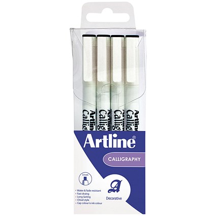 Artline Calligraphy Pen Set, Assorted Width, Black, Pack of 4
