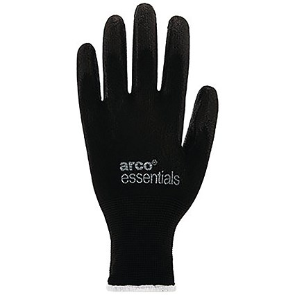 Arco Essentials Black PU-Coated Nylon Work Gloves Pairs 8 (Pack of 12)