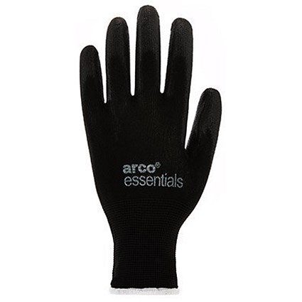 Arco Black PU-Coated Nylon Work Gloves Pairs 10 (Pack of 12)