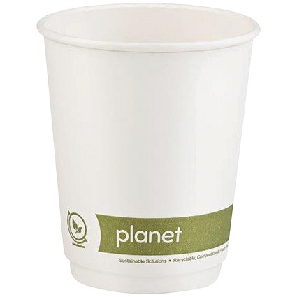Planet Double Wall Plastic-Free Cups, 227ml, White, Pack of 25