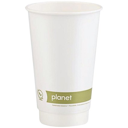Planet Double Wall Plastic-Free Hot Cup, 454ml, White, Pack of 25