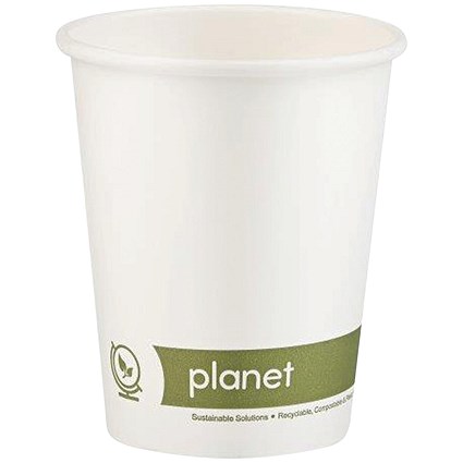 Planet Single Wall Plastic-Free Cups, 227ml, White, Pack of 50