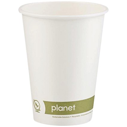 Planet Single Wall Plastic-Free Cups, 341ml, White, Pack of 50