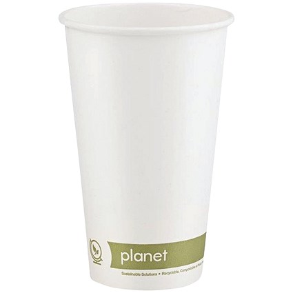 Planet Single Wall Plastic-Free Hot Cup, 454ml, White, Pack of 50