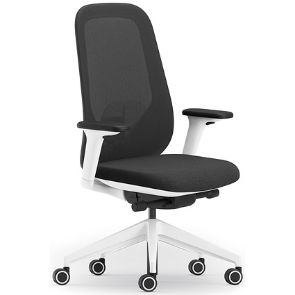Atelier B22 White Frame Mesh Task Chair, Height Adjustable Arms, Black