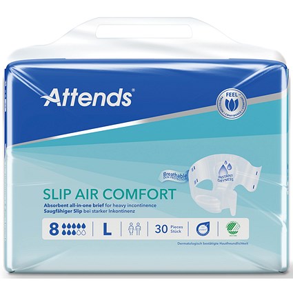 Attends Slip Air Comfort Nappies Size 8L x4 Pack of 30