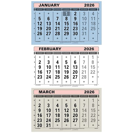 At-A-Glance 2026 3 Monthly Calendar, 300x595mm