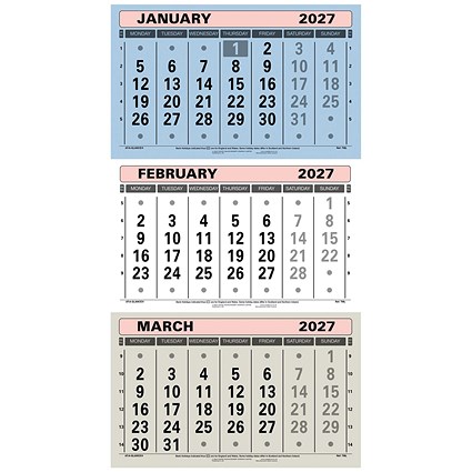 At-A-Glance 3 Monthly Calendar 2027