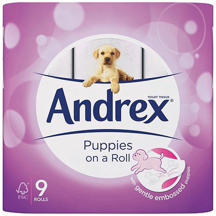 Andrex Puppies on a Roll Toilet Roll, Pack of 9