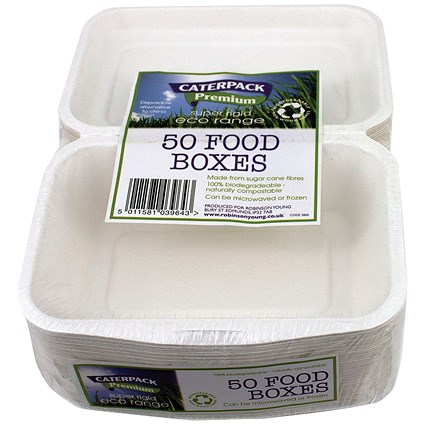 Caterpack Biodegradable Super Rigid Food Boxes, White, Pack of 50