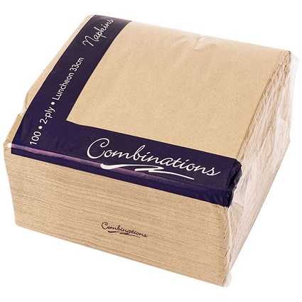 Combinations 2-Ply Napkins, 330mmx330mm, Brown, Pack of 100 Combinations 2-Ply Napkins, 330mmx330mm, Brown, Pack of 100