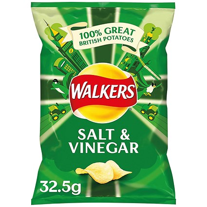 Walkers Salt & Vinegar Crisps, 32.5g, Pack of 32