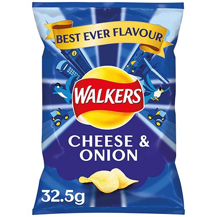 Walkers Cheese & Onion Crisps, 32.5g, Pack of 32
