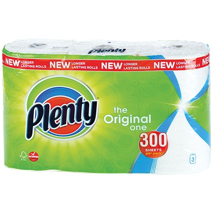 Plenty Kitchen Roll, 2-Ply, 3 Rolls of 100 Sheets Plenty Kitchen Roll, 2-Ply, 3 Rolls of 100 Sheets