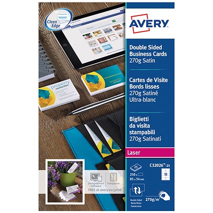 Avery Laser Business Card Dble-Sided Satin Wht (Pack of 250)