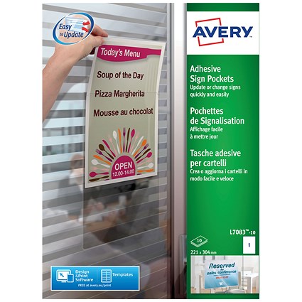 Avery Adhesive Sign Pockets A4 Transparent (Pack of 10)