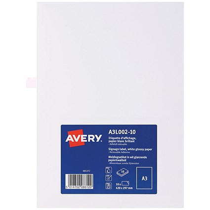 Avery Removable Sign, Gloss Finish, A3 (Pack of 10)