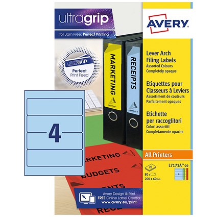 Avery Laser Filing Labels for Lever Arch File, 4 per Sheet ...