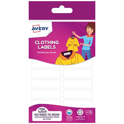 Avery No Iron Clothing Labels White (Pack of 36) ETVET36.UK