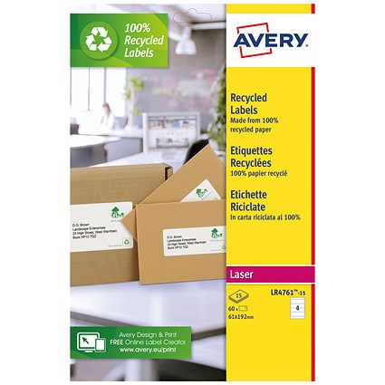 Avery Recycled Lever Arch Labels 4 Per Sheet White (Pack of 60) LR4761-15