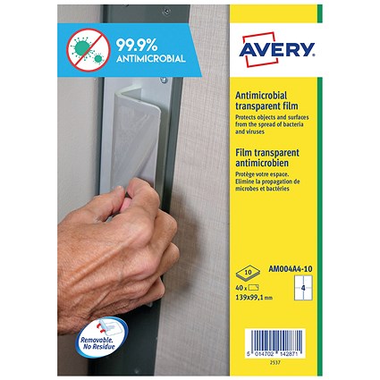 Avery Removable A4 Antimicrobial Film Labels (Pack of 40)