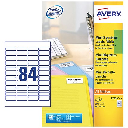 Avery L7656-25 Laser Media Labels for 35mm Film Slides, 84 per Sheet, 46.0x11.1mm, 2100 Labels