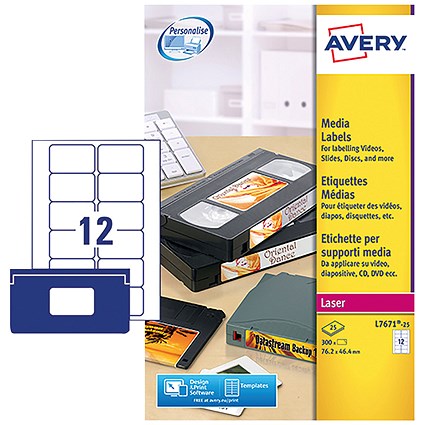 Avery Video Face Label 76x46mm 12 Per Sheet White(Pack of 300)L7671-25